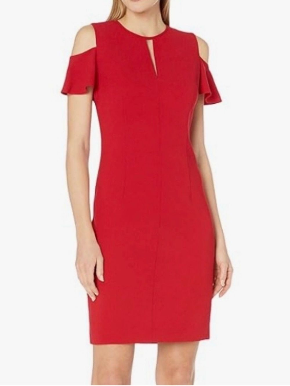 Elie Tahari| Red Cold-Shoulder Sheath Dress Size 6